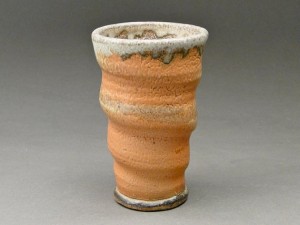 Stoneware Cup, Shino Glaze, Orange with Woodfired Natural Ash Glaze