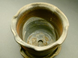 Wood Fired Stoneware Pottery Planter Tray, Ash Glazing from Sagger firing