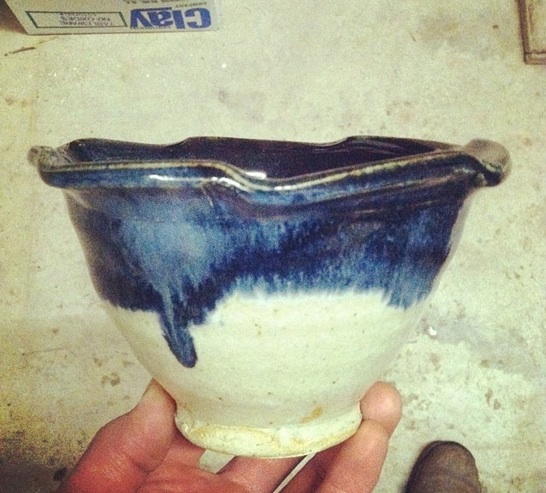 Stoneware Bowl, Cobalt Blue glaze over Nuka Glaze, Joel Cherrico Pottery 2014