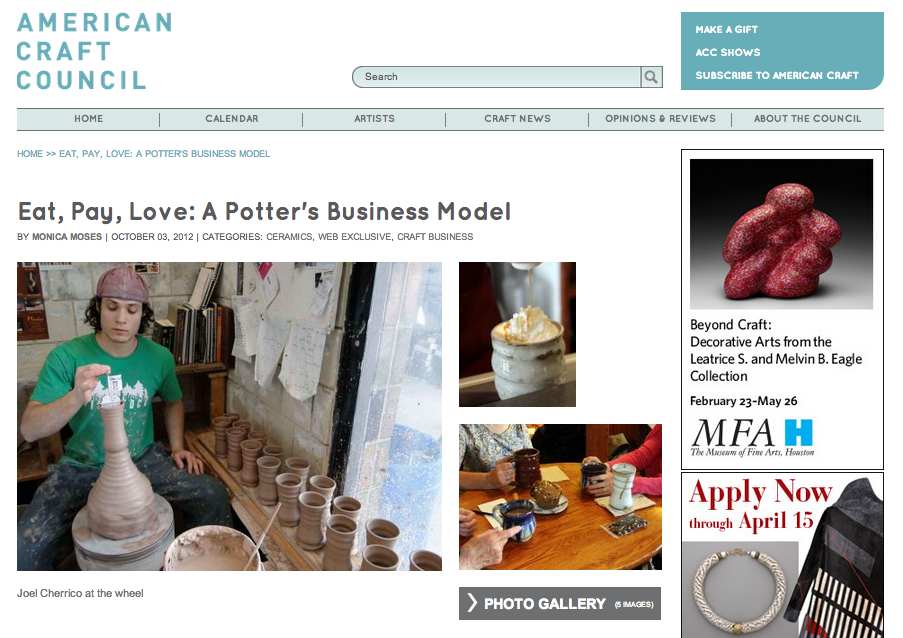 American Craft Council, Joel Cherrico Pottery, Eat Pay Love, A Potters Business Model