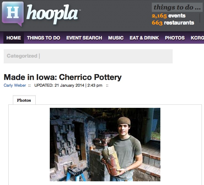 Hoopla Magazine Screen Shot, Cherrico Pottery, Made in Iowa