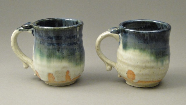 Handmade Blue and Green Stoneware Mug Pair, SKU #670, Image 1