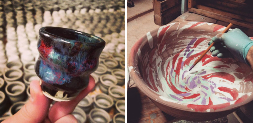 Cherrico Pottery, Cosmic Studio Shot Cup and Serving Bowl in Process